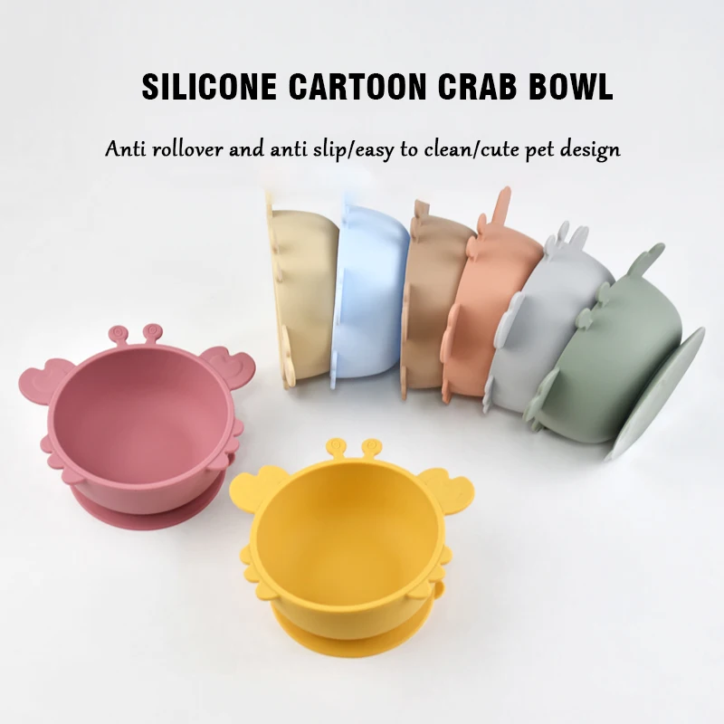 Children Dining Plate Cartoon Crab Suction Cup Anti Slip Food Grade Silicone Baby Self Feeding Training Complementary Food Bowl 3
