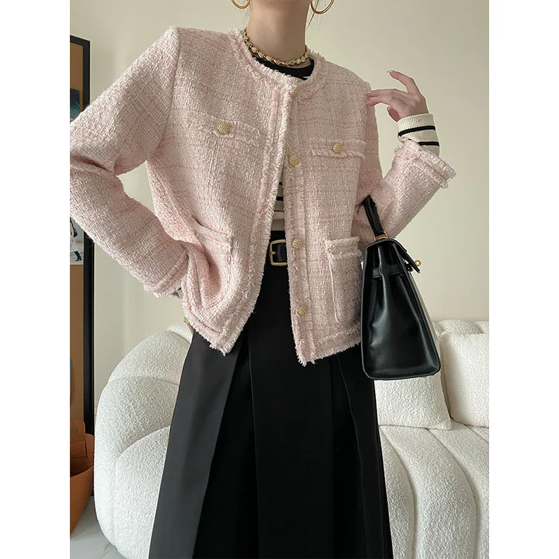 

20% WOOL French Chic Korea Version Quality Tweed Tassel Woven Women Jacket Retro Female Coat