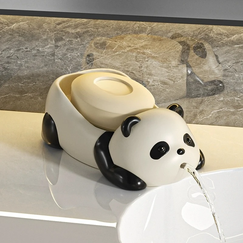 Resin Panda Shaped Soap Dish Storage Rack, Home Bathroom Supplies Creative Light Luxury High Beauty Cute Drain, No Punching, 1Pc