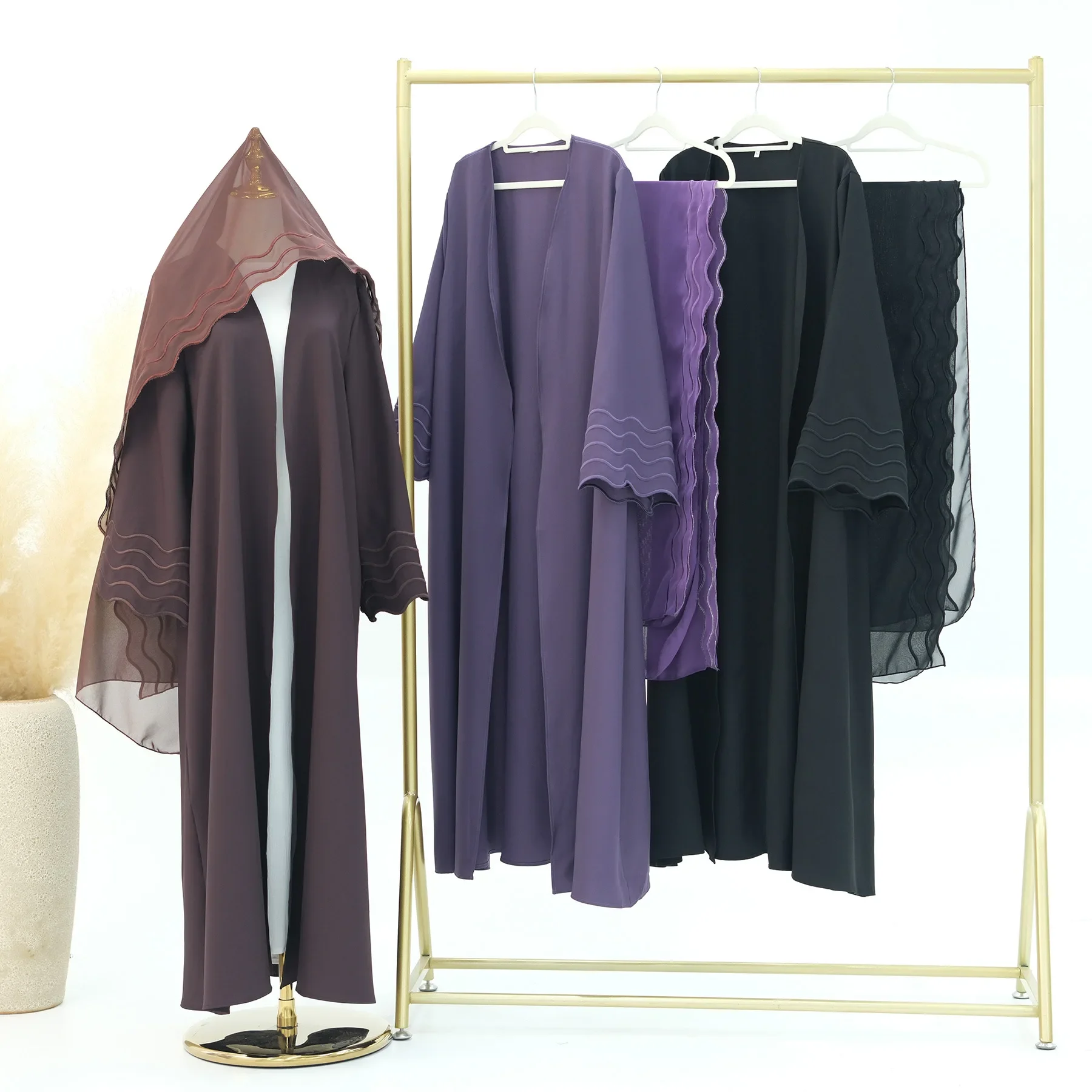 Embroidery Open Abaya and Hijab Scarf Set Muslim Party Dress Eid Abayas for Women Dubai Luxury Turkey Islam Kaftan Arabic Kimono