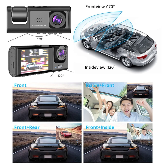 Kaufe 2-Zoll-Auto-DVR-Registrator-Videorecorder 3 Kameras Auto-Dash-Cam  Vorder- und Innenkabinenkamera für Uber-Taxifahrer