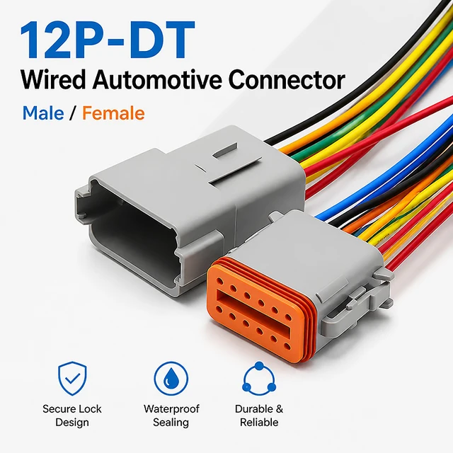 12 Pin DT04-12P DT06-12S Waterproof Connector with 15cm Cable Heavy Duty Electrical Plug Socket for Car, Truck,Motorcycle & Boat 1