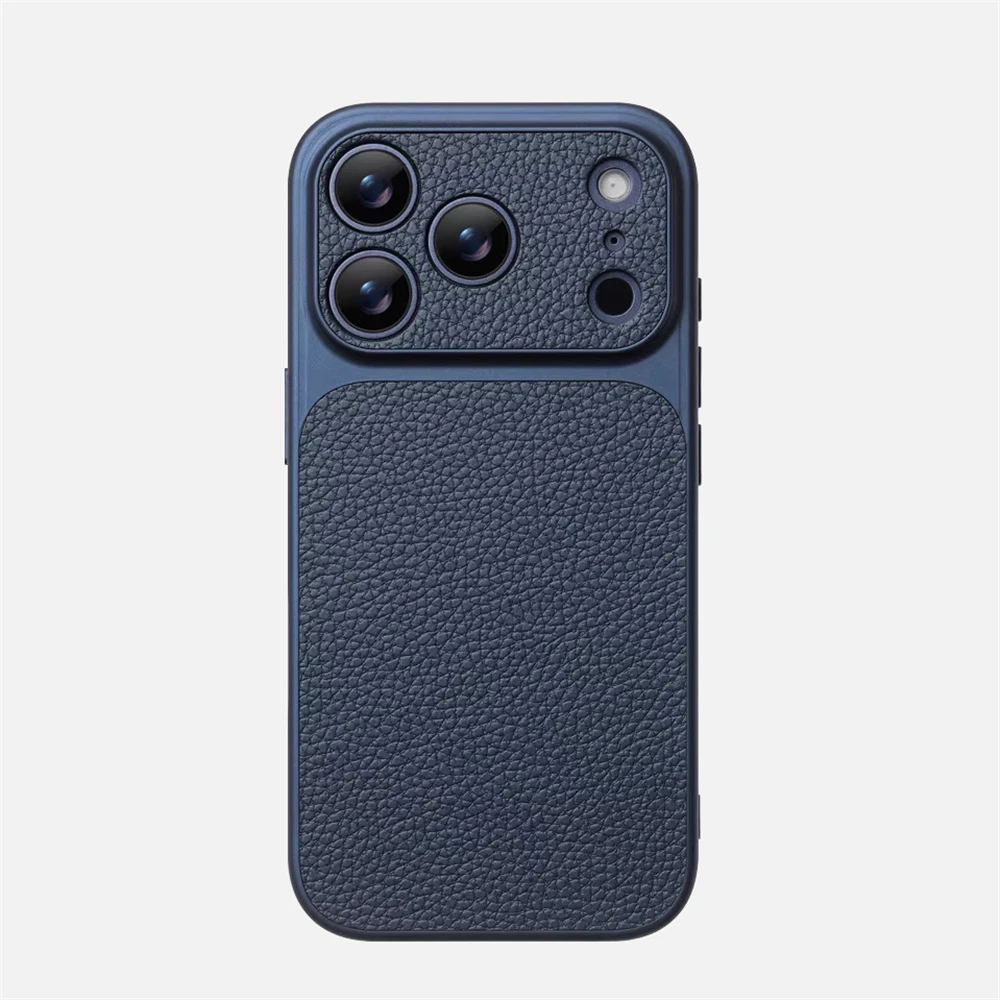 Luxury Lychee Texture Leather Matte Hard Case with Full Lens Protection