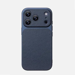 Luxury Lychee Texture Leather Matte Hard Case with Full Lens Protection - iPhone 18 Pro (LZ MB Blue)