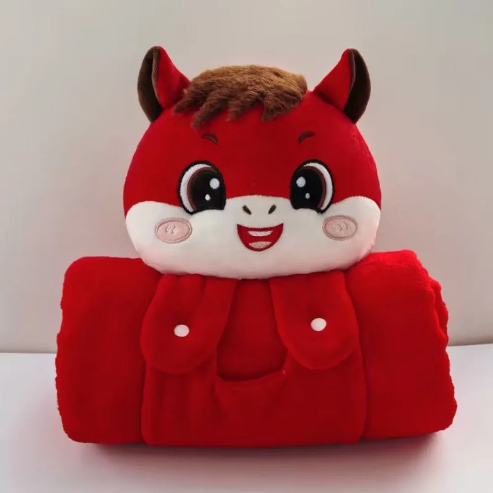 Soft Warm Horse Mascot Blanket Comfortable Cartoon Flannel Blanket Fluffy Throw Folding New Year Throw Blanket Living Room