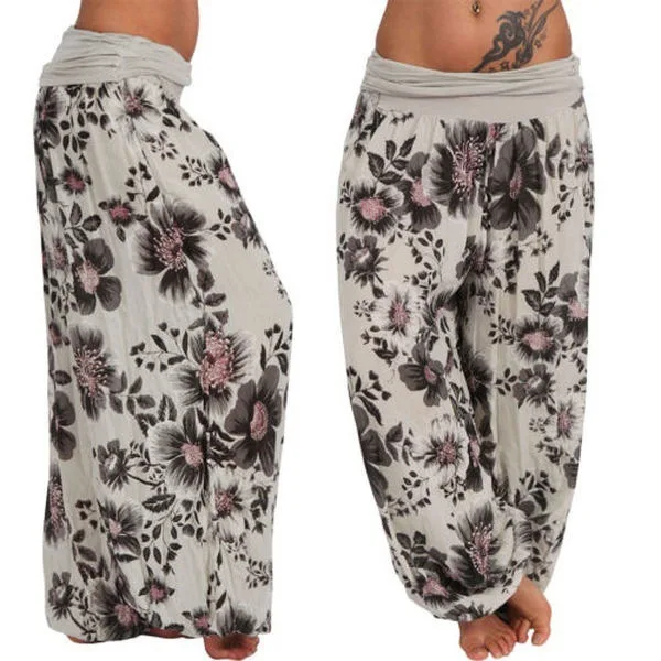 Women Boho Loose Pants Paisley Print High Waist Ankle Tied Harem Pants Baggy Long Bloomers Trousers Female Trousers Pantalones 3