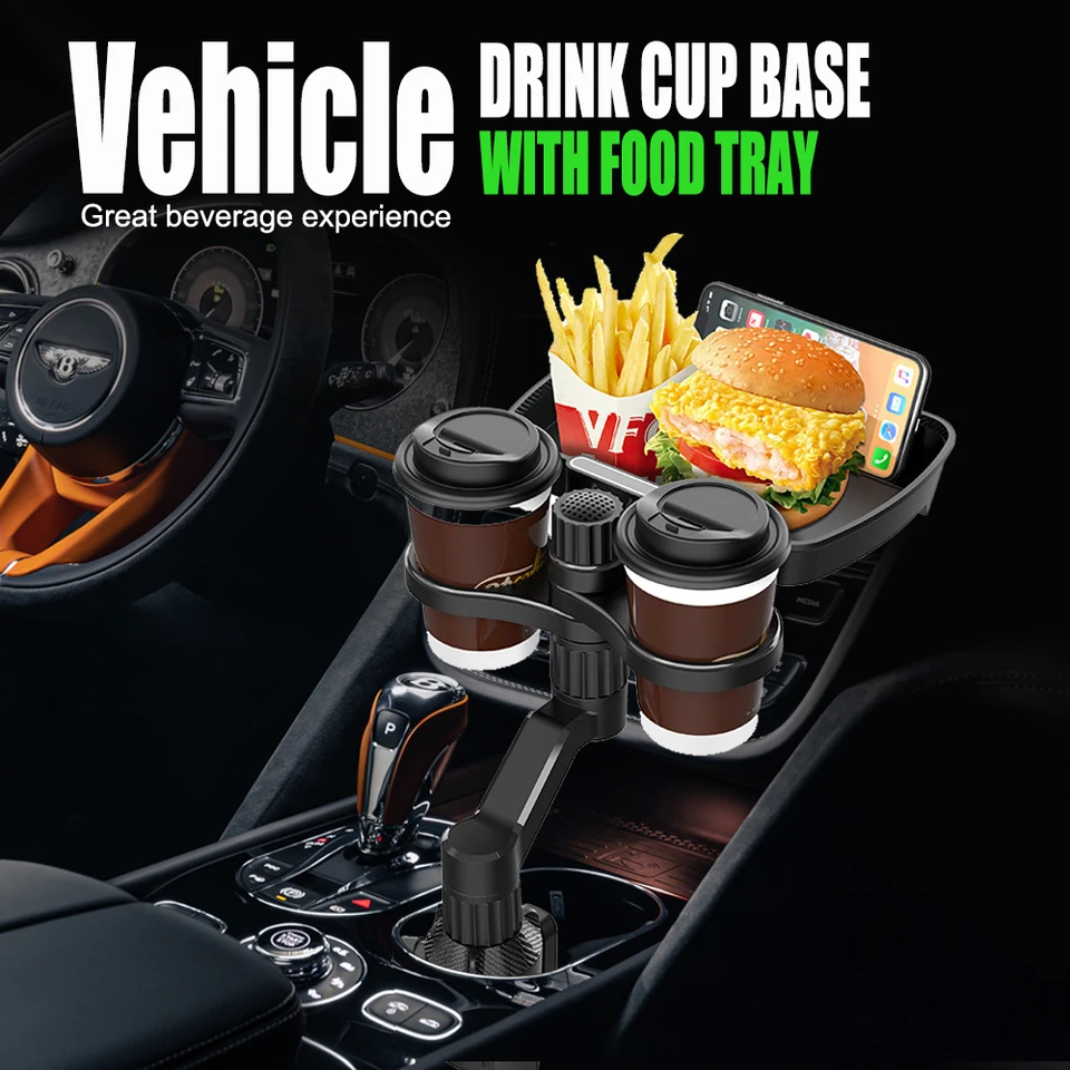 thumbnail image 2 of Universal Adjustable Car Cup Holder Tray Food Table With Phone Mounting Stand 2 of 13