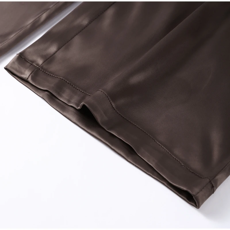 Seide Strukturierte frauen Hose Sets Cinch Taille Liebsten Ärmellose Weibliche Top Zipper Gerade Boden Hose Elegante Hosen Sets Damen – Detail 4