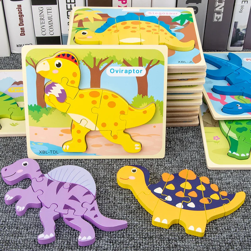 Baby Wooden Cartoon Dinosaur 3D Puzzle Jigsaw for Kids Boy Girl Montessori Early Learning Educational Puzzle Toys jigsaw puzzles wooden jigsaw puzzles wooden puzzle toys educational puzzles mini jigsaw puzzle