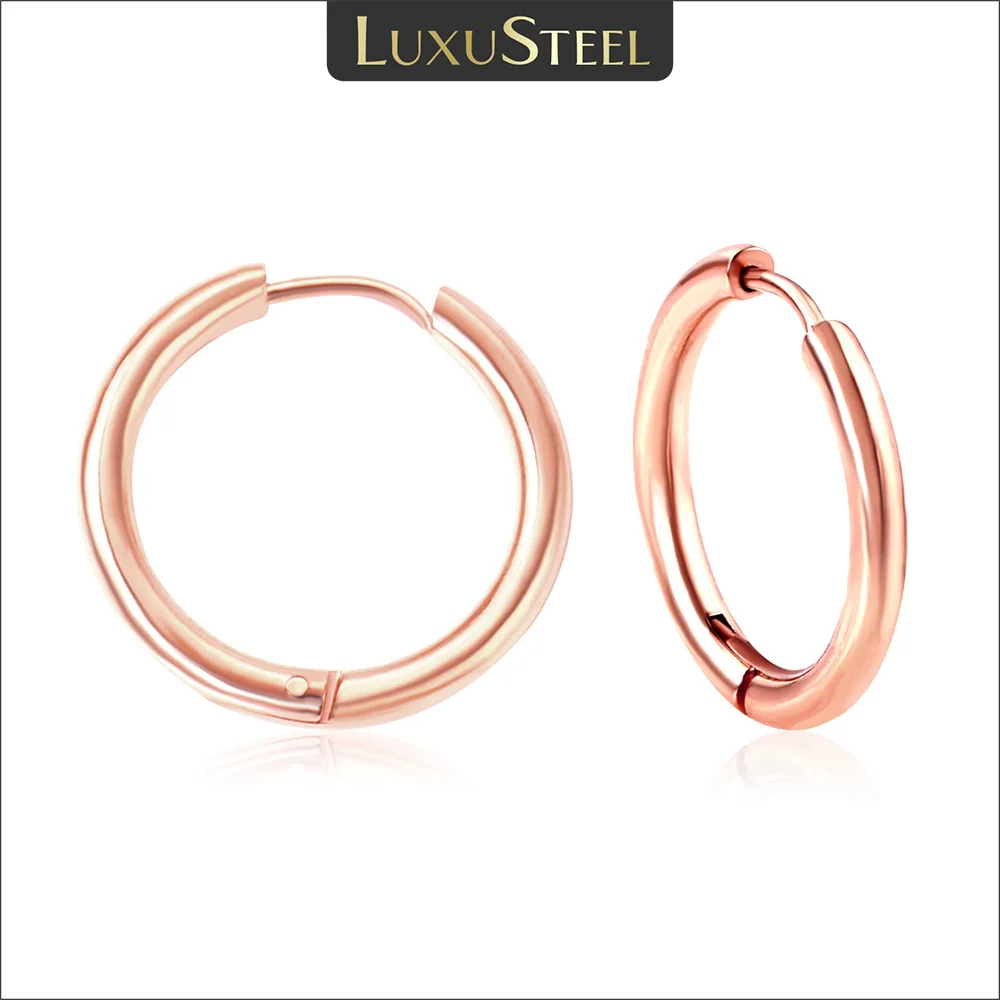 

LUXUSTEEL Fashion Rose Gold Color Hoops Earrings For Women Girls Simple Statement Stainless Steel Circle Earring 8/10/12/16/20mm