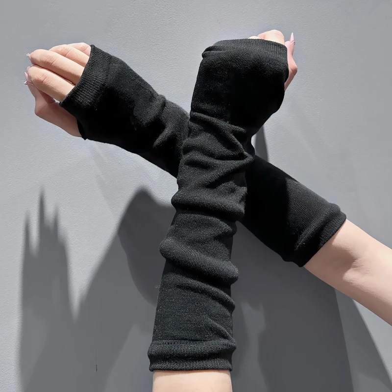 Punk Y2K Gothic Lolita Ärmel Fingerlose Handschuhe Manschette für Frauen Gestrickte Ellenbogen Fäustlinge Elastische Arm Wärmer Unisex Hip-Hop Handschuhe – Detail 1