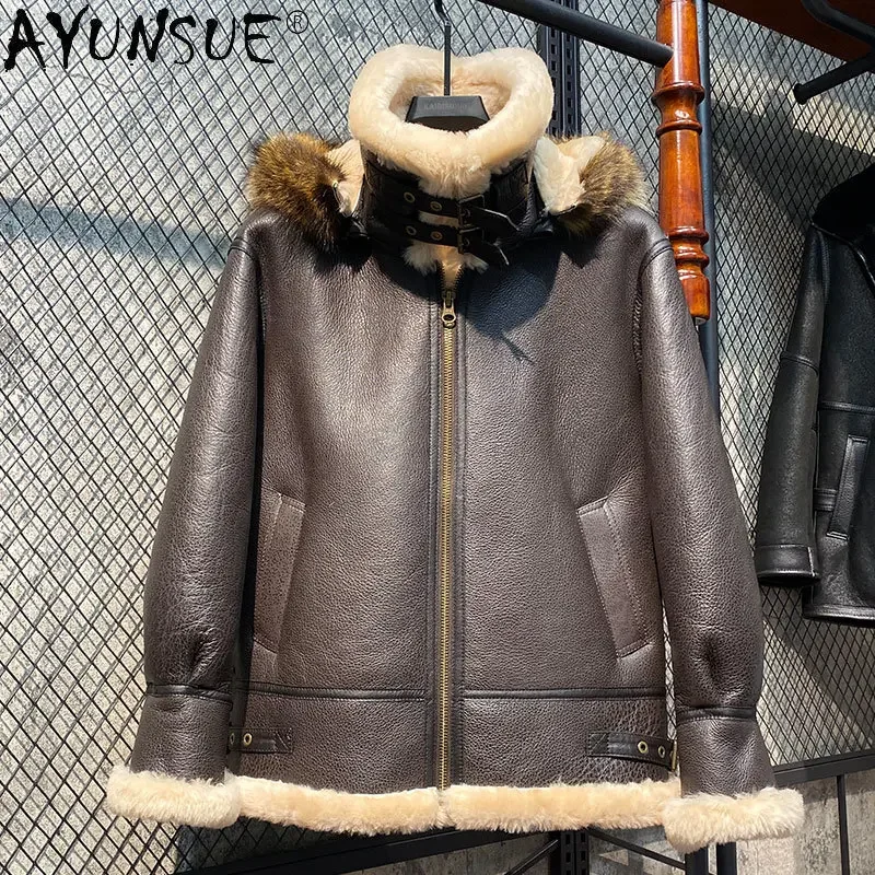 

AYUNSUE Thick Winter Coat Men's Genuine Leather Sheepskin Original Real Fur Coat Men’s Jacket Male Casaco De Pele Masculino FCY