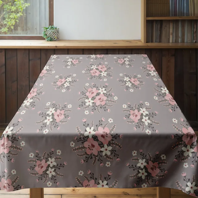 Modern Grey Floral Tablecloth 4