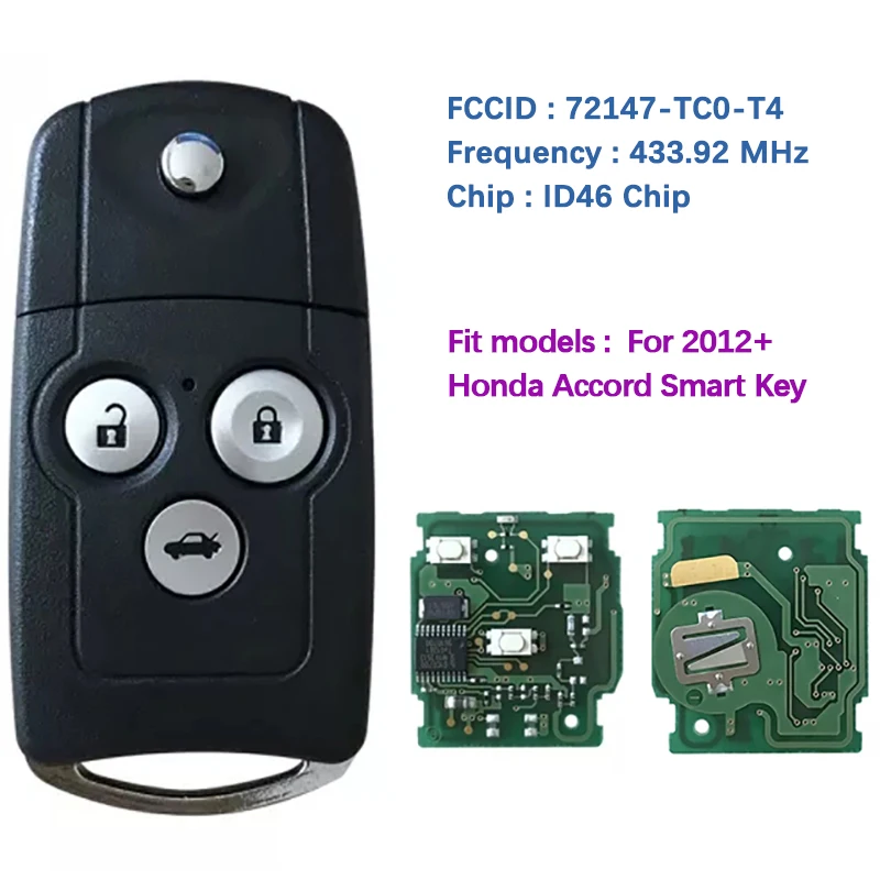 CN003071 Original 3 Taste Flip Auto Schlüssel Für H-onda Accord 2012 Remote ID46 PCF7936 Chip 433mhz 72147-TC0-T41 mit Logo