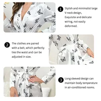 Women's Satin Nightdress Kimono Robes Bathrobes Sexy Sleepwear V Neck Long Sleeve Pajamas Loose Nightgowns Nightie Pyjama Female - Image 5
