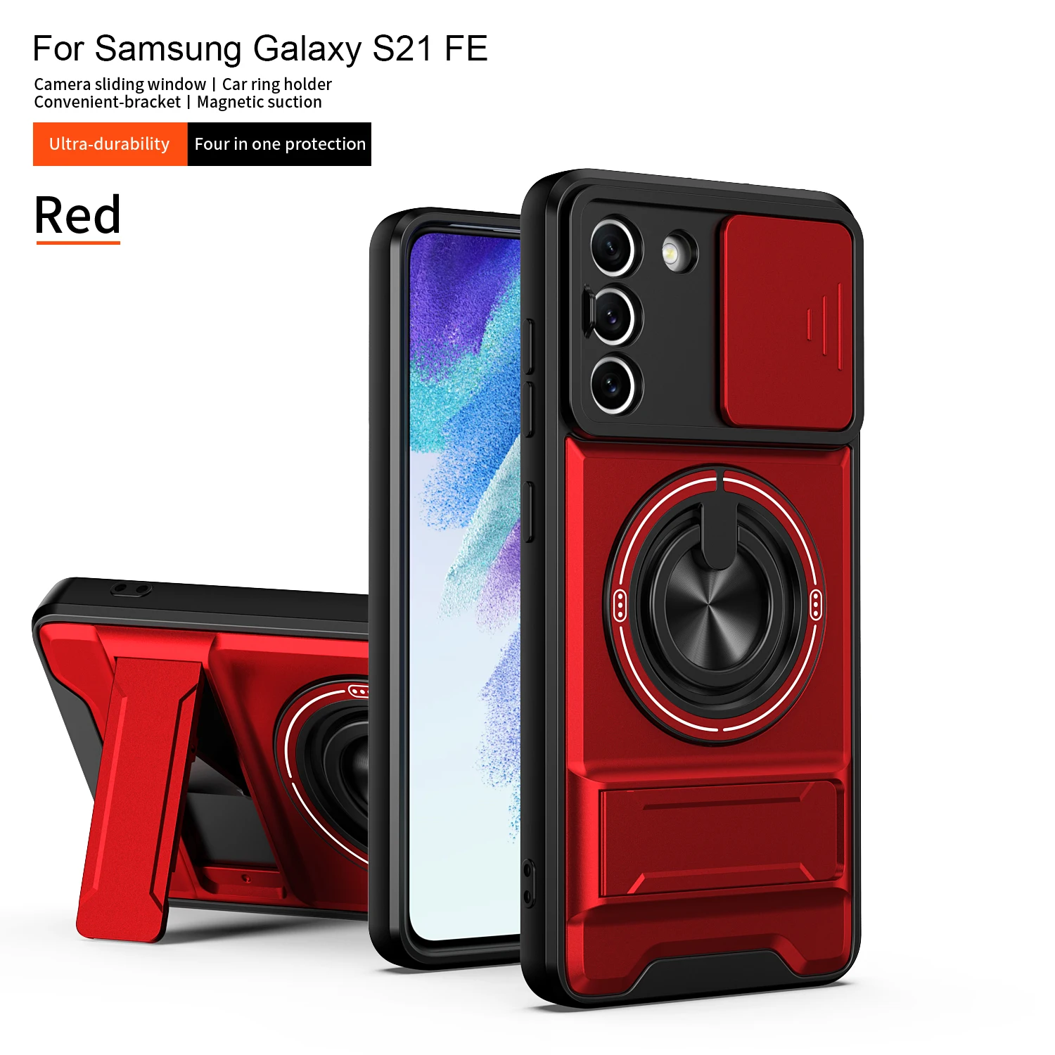 Magnetic Military Armor Phone Case with Foldable Holder and Camera Protection