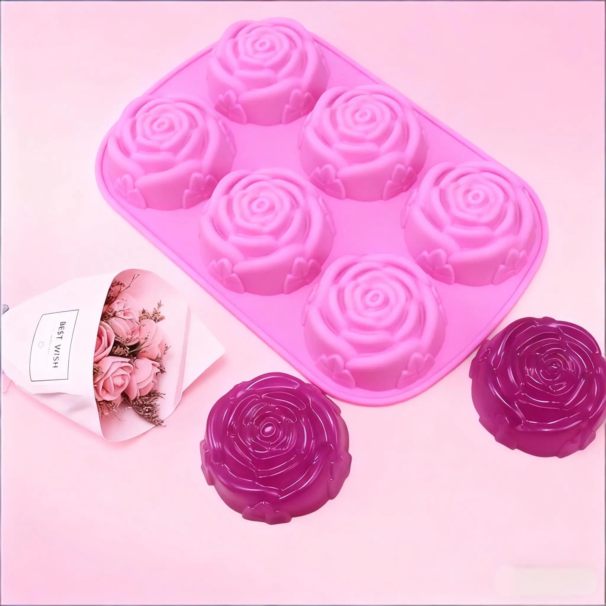 6-Cavity Silicone Rose Mold for Baking, Soap, and Candles