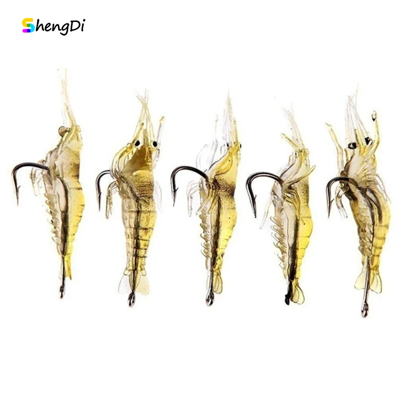 

10Pcs/Lot Fishing Lure Lifelike Shrimp Soft Bait Silicone Artificial Bait Crayfish Baits Luminous Carp Fishing Lures with Hook