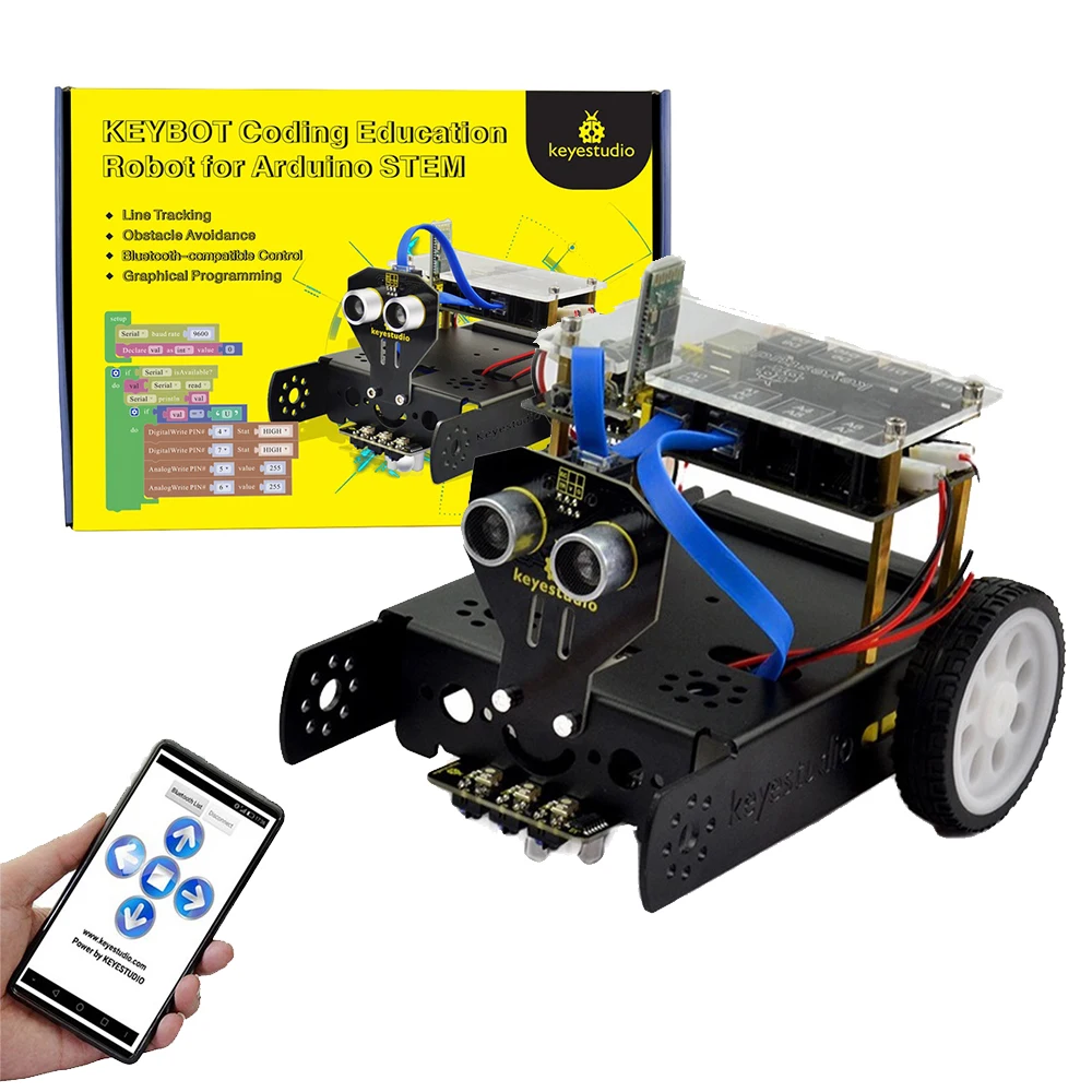 Keyestudio KEYBOT Programmable STEM Education Robot Car Kit TB6612 Driven  RJ11 Control For Arduino  Robot Graphical Programming
