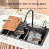 Kitchen Sink Feiyu Waterfall Sink 304 Stainless Steel Black Sink with Cup Washer And Knife Holder Kitchen Household Washbasin 2