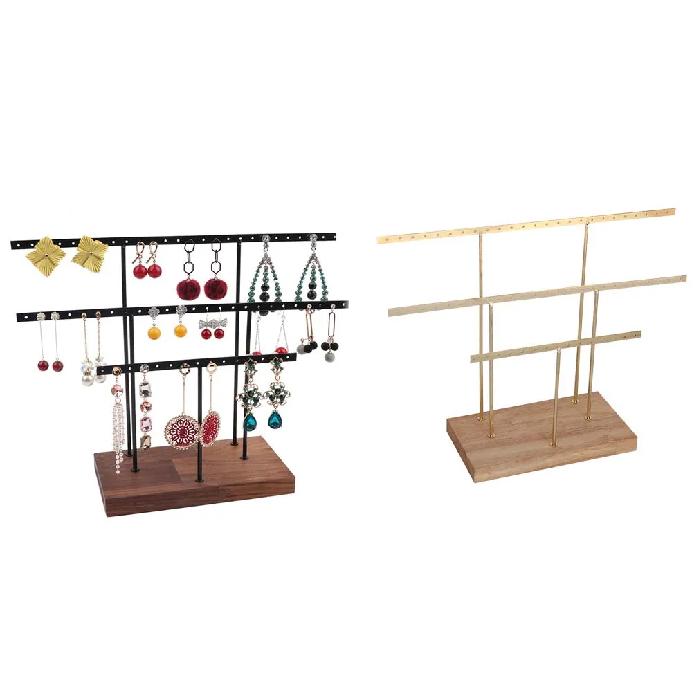 Wooden Metal Earring Stand Ear Studs Display Holder Rack Hanging Jewelry Shelf Organizer Box For Women Storage counter Shows