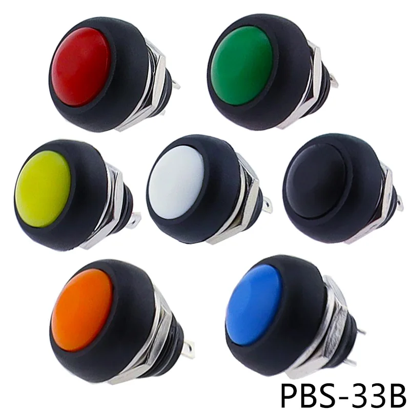 Round Push Button Switch On/Off 2-Pin Locking Bolt-On 3A/250V AC 