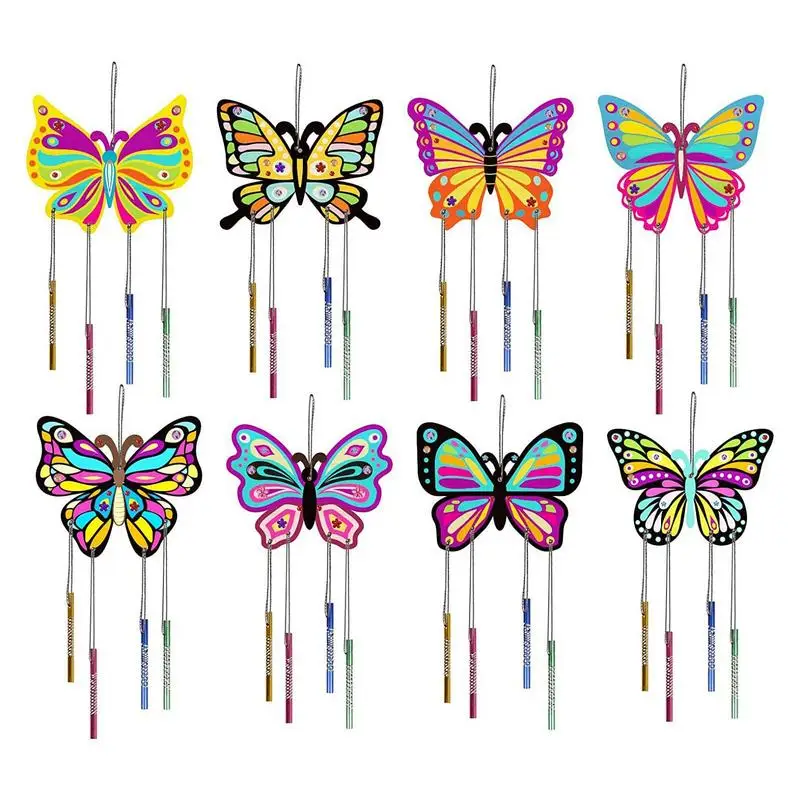 Wooden Wind Chimes Kids Craft Hedgehog Wind Chime Painting Set Painted Pendant Craft Set Handmade Butterfly Design Room Decor 5