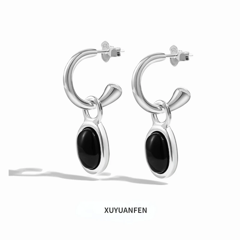 

XUYUANFEN японские и корейские роскошные новые серьги-гвоздики из чистого серебра S925 с инкрустированным черным агатом благородный и элегантный дизайн подвески