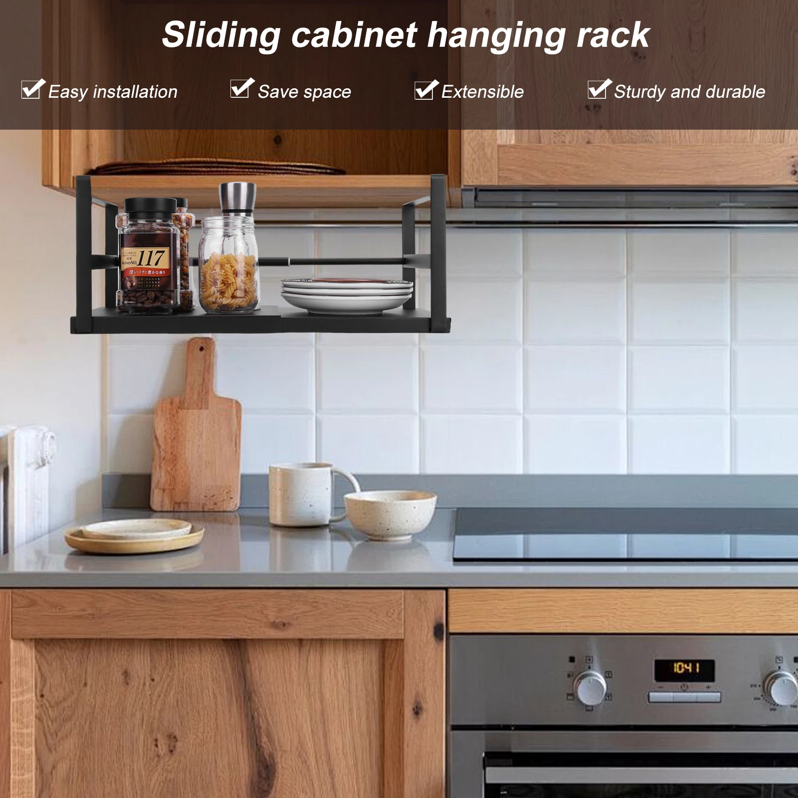 Retractable Storage Shelf Seasoning Bottle Storage Rack Expandable Under Shelf Storage Rack for Kitchen Pantry Office