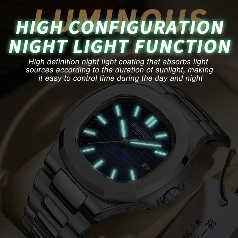 BINBONG B1885 Luxury Business Men Quartz Wristwatch 30M Waterproof Luminous Stainless Strap Men\'s Watches Relogio Masculino