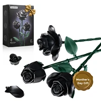 3 PCS Black Roses Flowers Building Set Artificial Flowers Bouquet Botanical Model Bricks Toy for Women Mother’s Day Holiday Gift