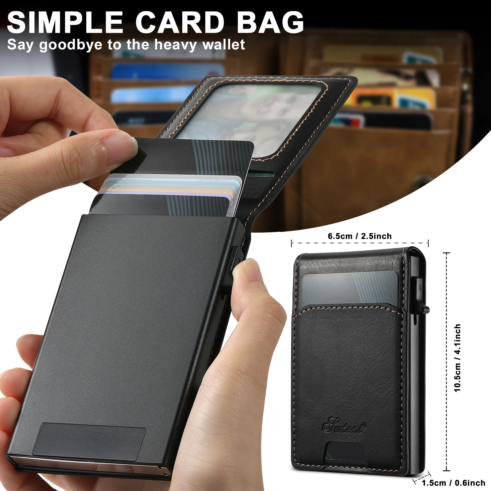 SUTENI Card Slot Wallet Flip Cover Luxury PU Leather Button card box Pressing The Button Automatically Ejects The Card 3