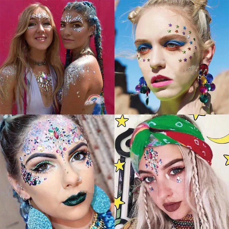 3D Glitter Sexy Chest Tattoo Sticker Festival Party Jewels Temporary Tattoos Fashion Masquerade Face Body Rhinestones Decoration