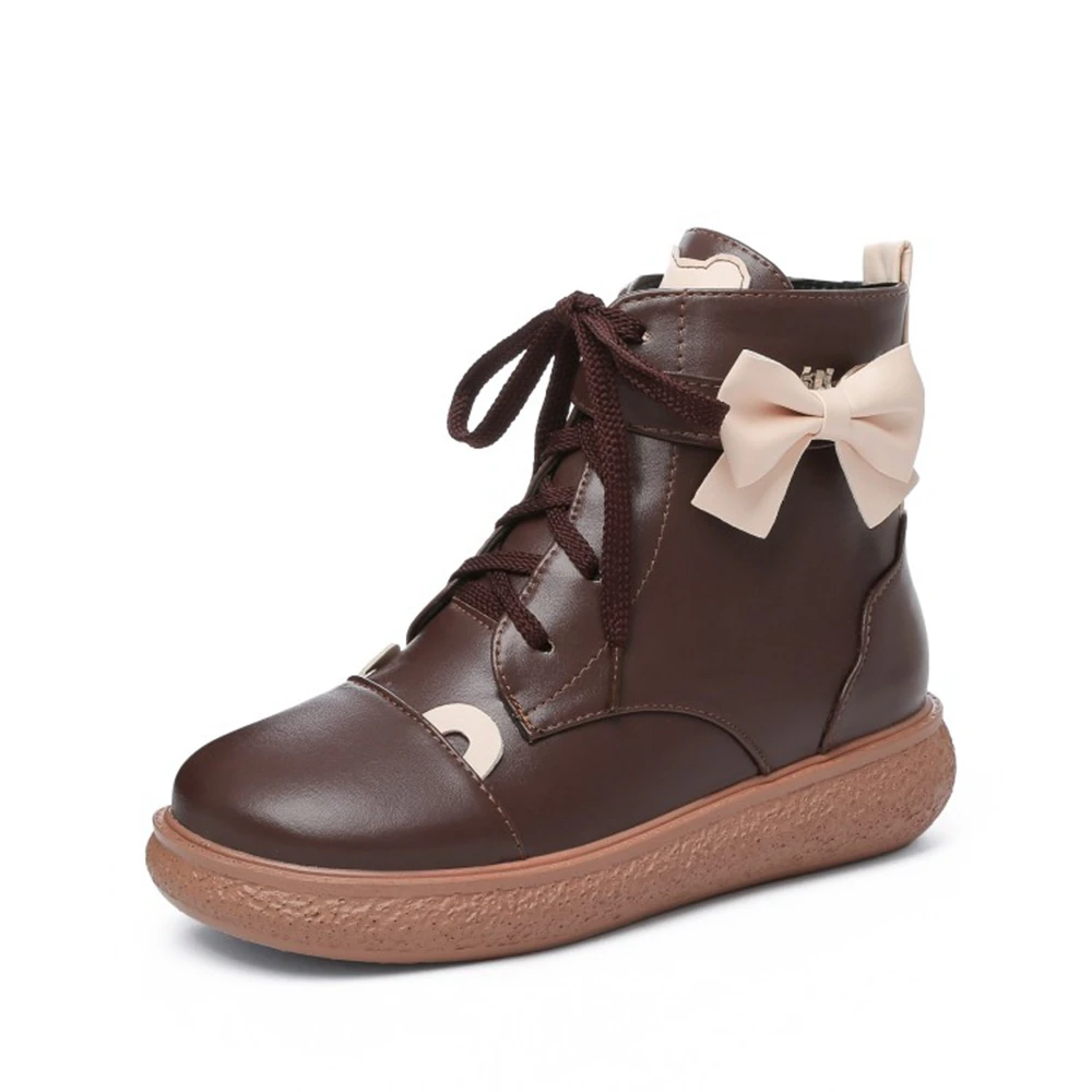 

QPLYXCO 2023 New Autumn Winter Cute Sweet Lolita Ankle Women Boots Bow Sweet Lolita Cross Strap Short Platform Shoes 856