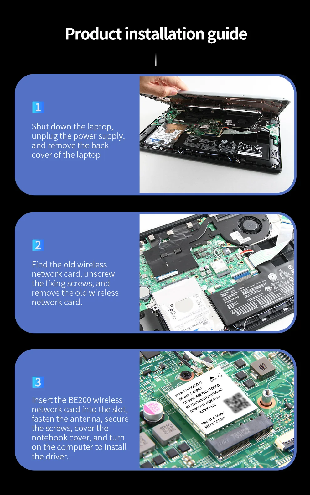 Comfast 6452Mbps PCI-E WiFi 7 네트워크 카드 인텔 AMD Wi-Fi 어댑터 트라이밴드 2.4G/5G/6GHz BT5.4 윈도우11 리눅스용