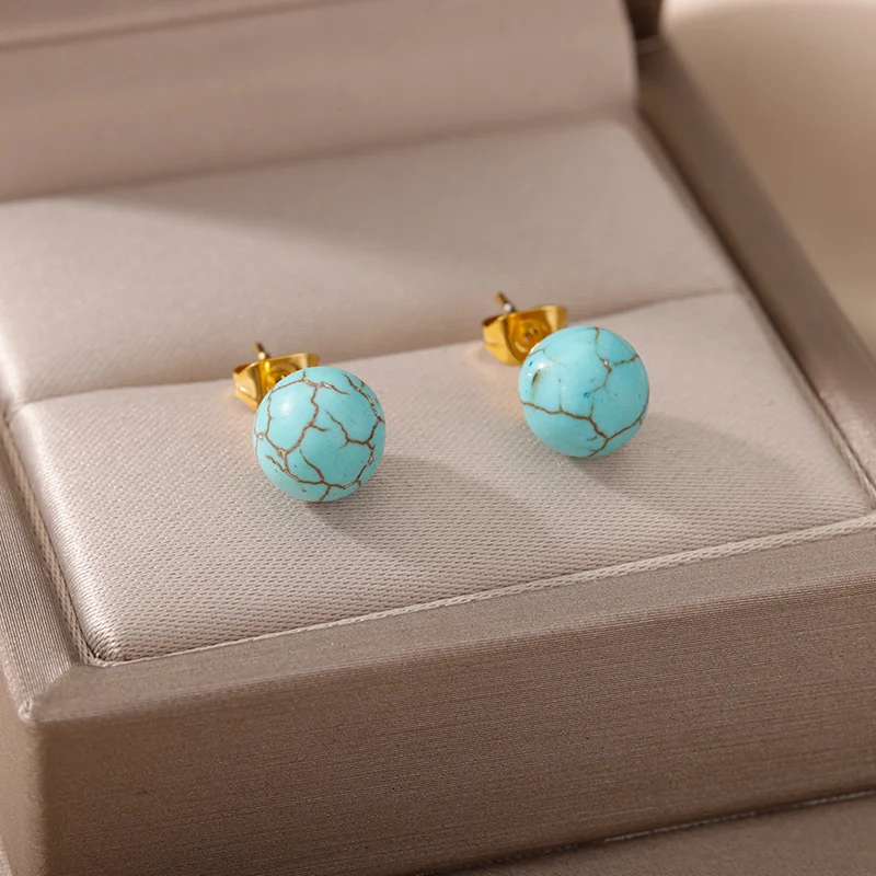 Green Turquoise Stud Earrings Stainless Steel