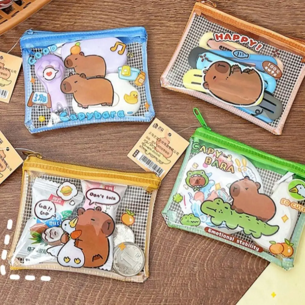 Zipper Capybara Coin Purse Wallet Cartoon Transparent Capybara Purse Bag Money Bag PVC Capibara Credit Card Holder Children coin purse,coin wallet,change bag
