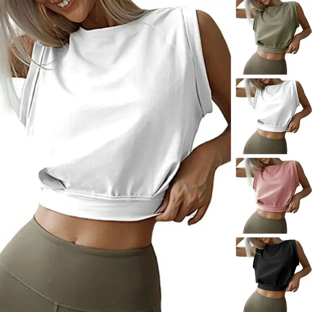 

Workout Crop Shirt Summer Crop Top Stylish Women's Sleeveless Crop Top Slim Fit Round Neck Short Length for Fitness Sports