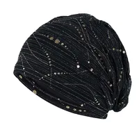 Female Fashion Spring Autumn Windproof Warm Black Cap Headscarf Women Summer Lace Rhinestone Breathable Sunscreen Sun Hat K39 1