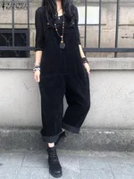 Fashion Corduroy Rompers ZANZEA 2024 Vintage Women Overalls Autumn Spaghetti Strap Solid Jumpsuits Casual Loose Dungarees - Image 5