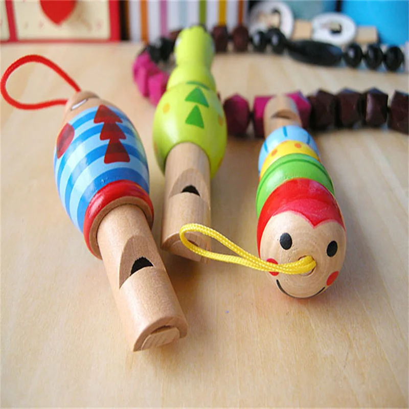 Cute Mini Animal Pirate Shape Wooden Whistle Music Toy Jewelry Pendant Early Education Teaching Aids Children's Holiday Gift 6