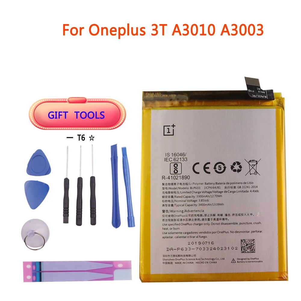 

Original Replacement Battery 3400mAh For Oneplus 3T A3010 A3003 BLP633 Oneplus 3 A3001 BLP613 Retail Package Cell Phone Battery