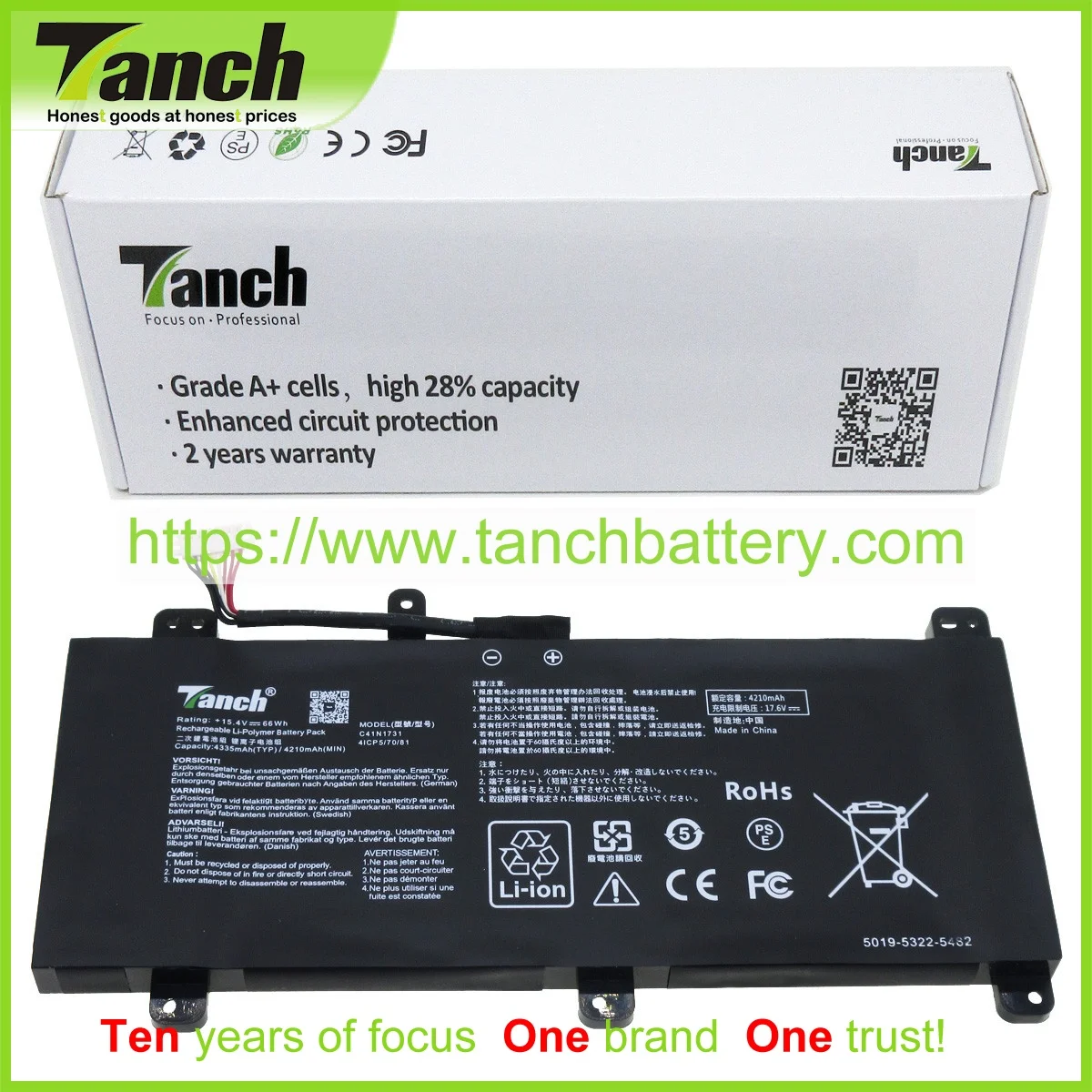 

Аккумуляторы Tanch для ноутбуков ASUS C41N1731-2 0B200-02940000 C41PNJ5 CA436981G G531GW ROG Strix G15 G512LV, 15,4 в, 4 ячейки