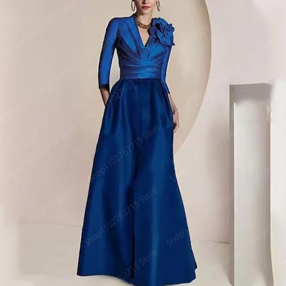 custom Long Mother of the Bride Dresses Satin V Neck Floor-Length A-Line  Wedding | eBay
