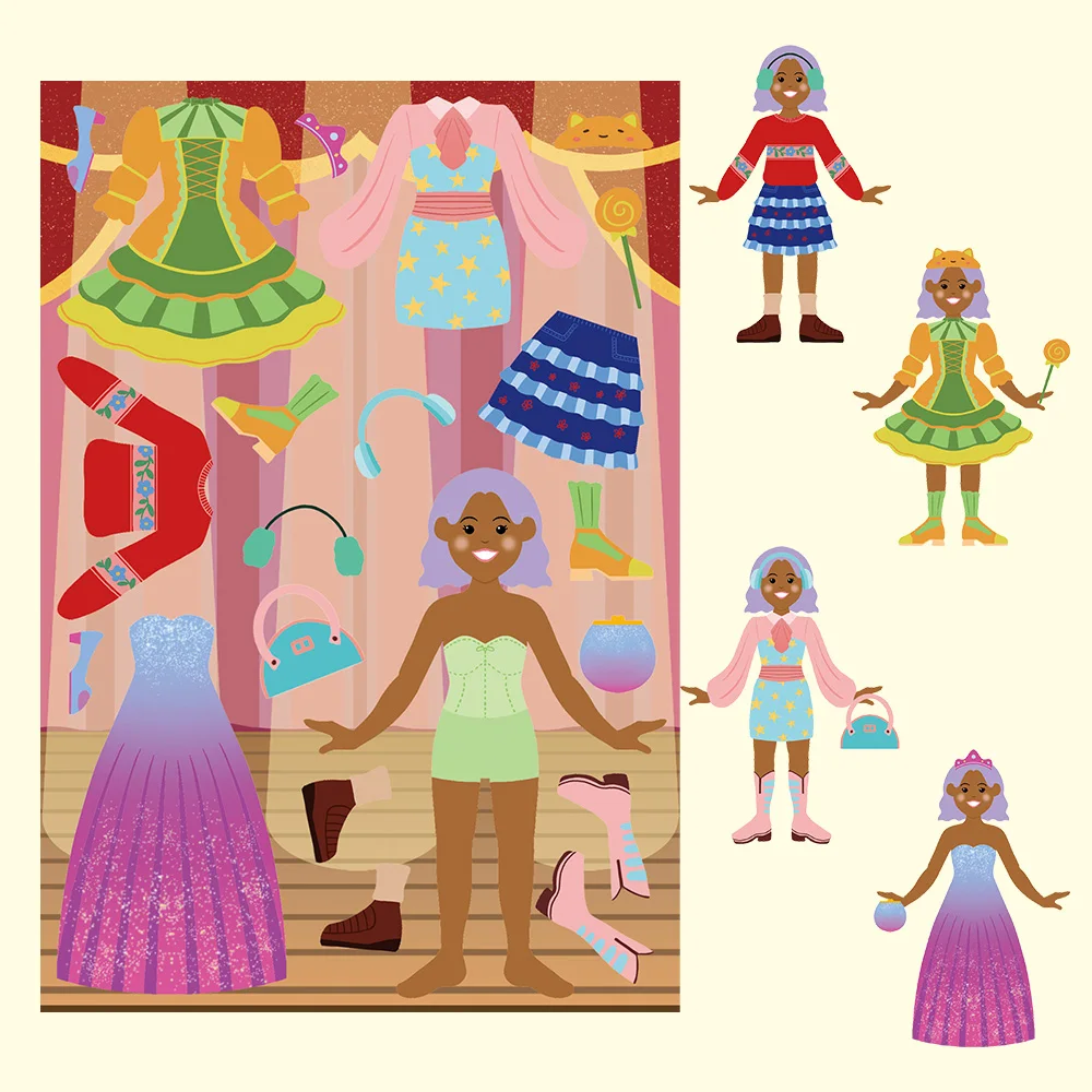 8 قطع من ملصقات ألغاز فستان الأميرة، ملصقات كرتوني...