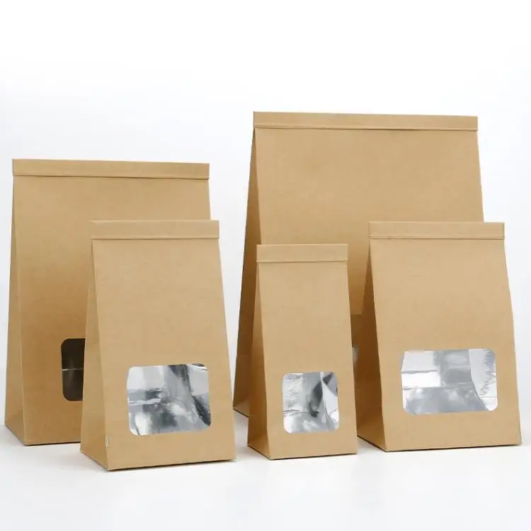 

Packing Bags Kraft Paper Aluminum Foil Bag With Clear Window Tin Tie Tab Lock Brown Cookie Tea Coffee SN4099