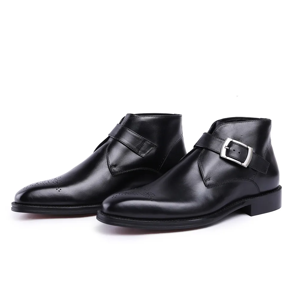 Fashion Goodyear Welt shoes Brown tan / black mens ankle boots genuine leather dress boots mens dress shoes with buckle