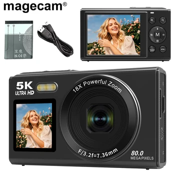 Fotocamera digitale Magecam 5K 80MP Zoom digitale 18X Doppio schermo IPS Fotocamera compatta WIFI Videoregistratore Vlog vintage per la fotografia