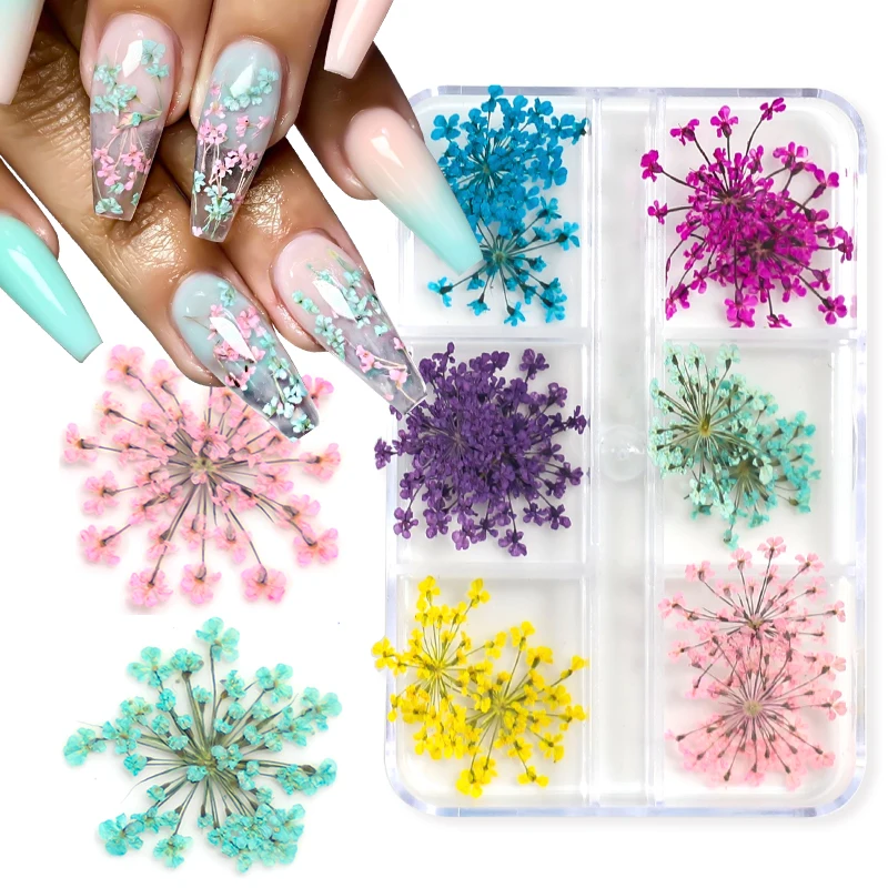 Nail Art Decoration 12/18Pcs/box 3D Dried Flowers Stickers DIY Manicure Charms Designs For Nails