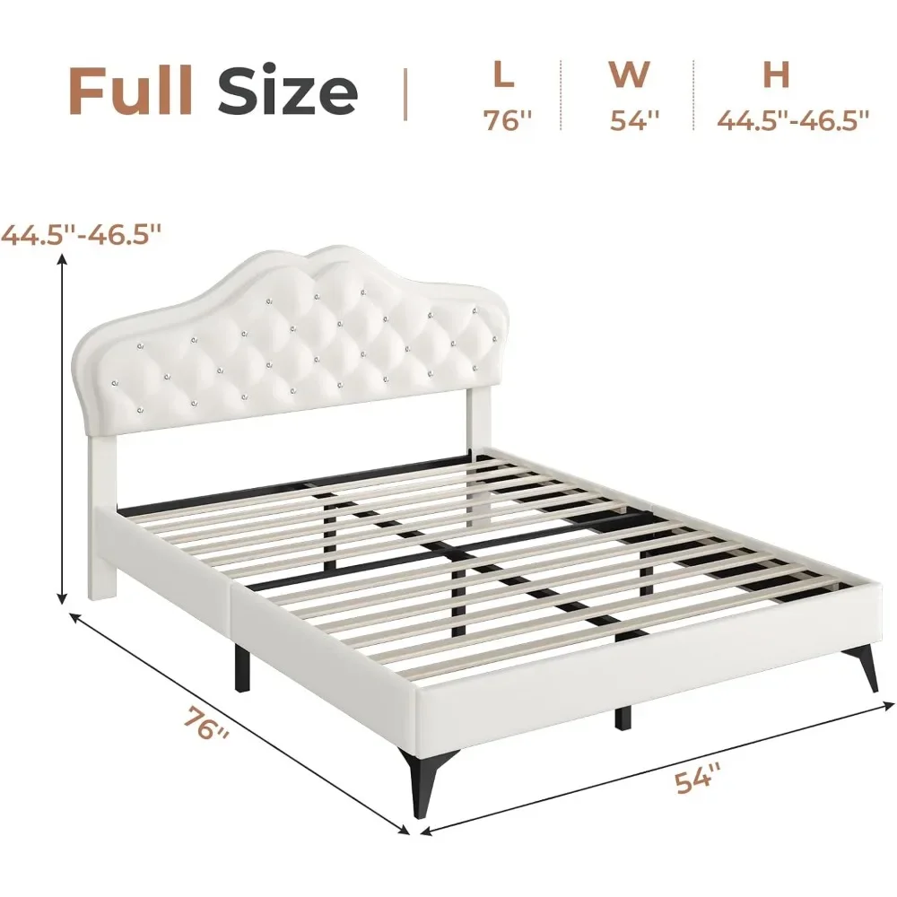 Full Size Bed Frame with LED Lights, Adjustable Headboard, Crystal Button, Solid Wood Slats Support, Princess Platform Bed Frame 2